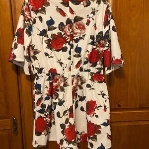 Floral‎ Print Dress with Red and Blue Accents